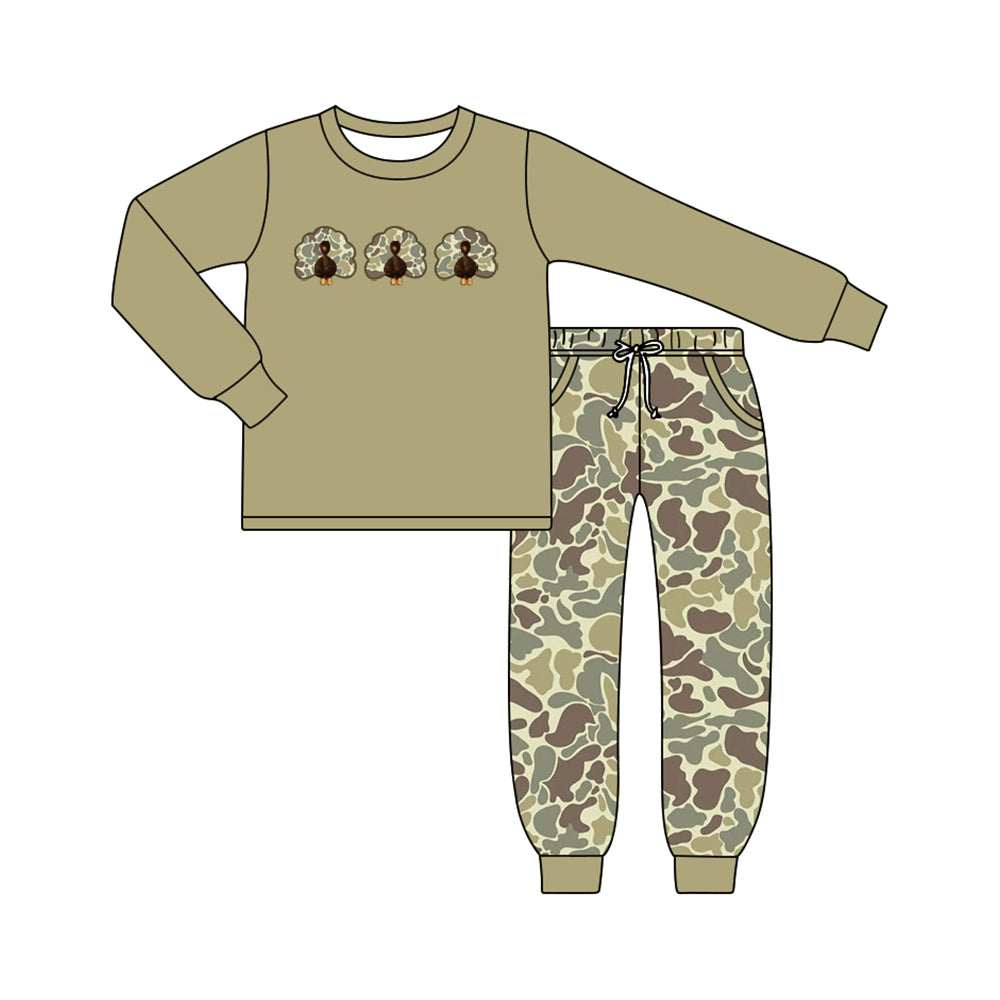 preorder BLP1474 Thanksgiving Turkey Camo Long Sleeve Pants Boys Set
