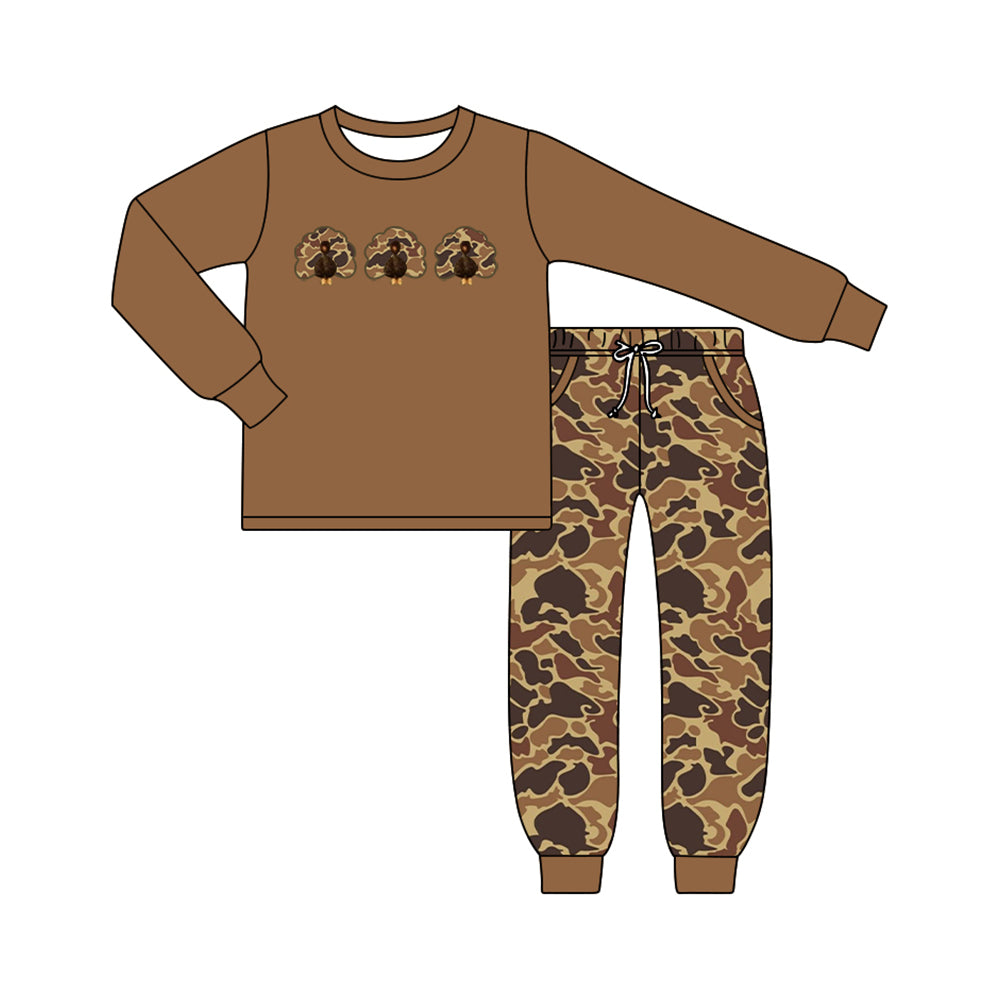 preorder BLP1476 Thanksgiving Turkey Camo Long Sleeve Pants Boys Set