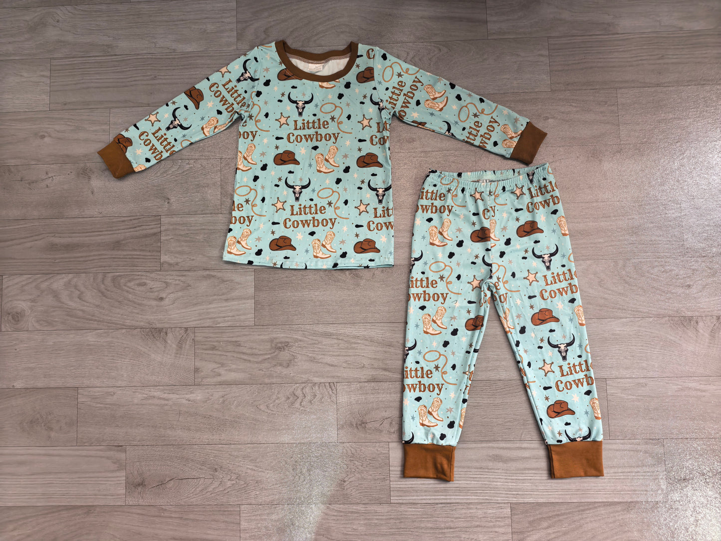 preorder Samples BLP1485 Little Cowboy Blue Long Sleeve Pants Boys Pajamas