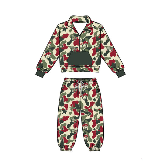 preorder BLP1486 Christmas Hunting Camo Deer Pocket Long Sleeve Pants Boys Set