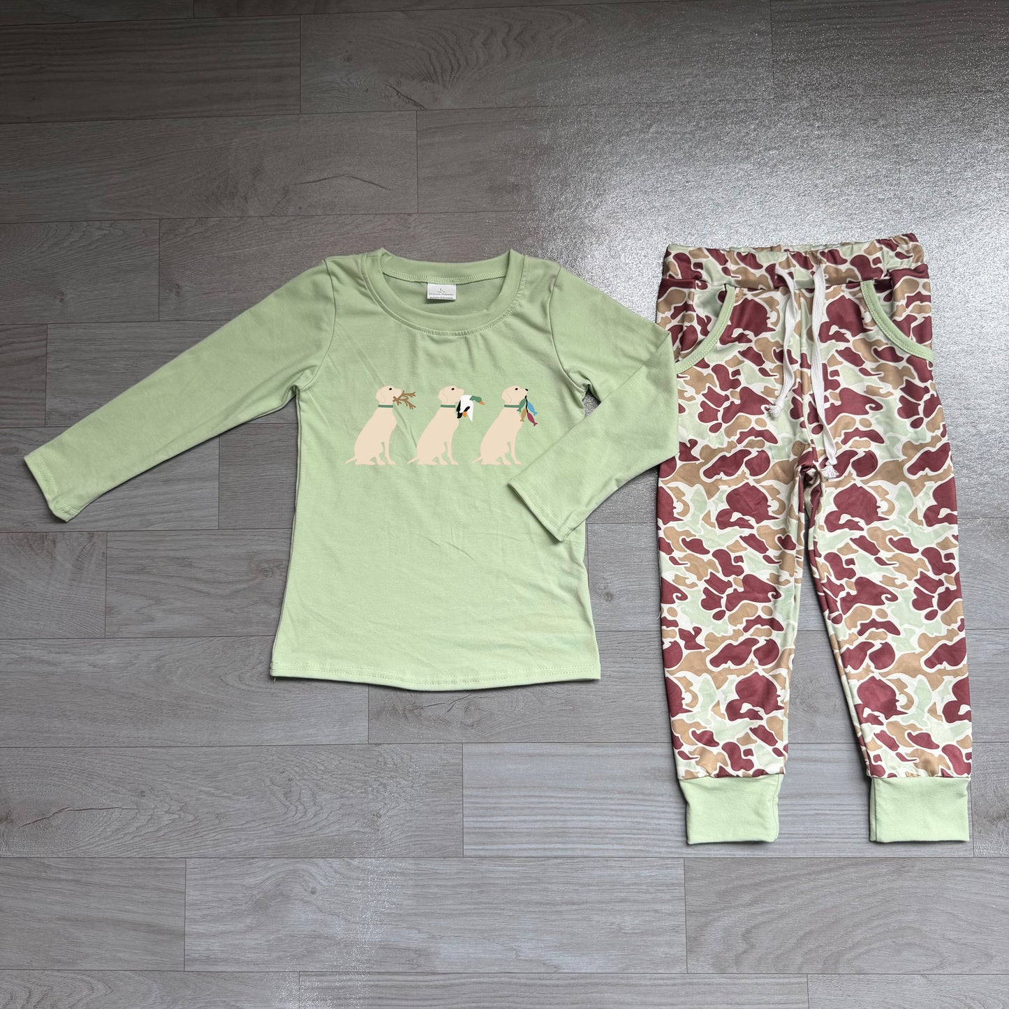 preorder Sampels BLP1492 Hunting Mallard DUck Dog Long Sleeve Camo Pants Boys Set