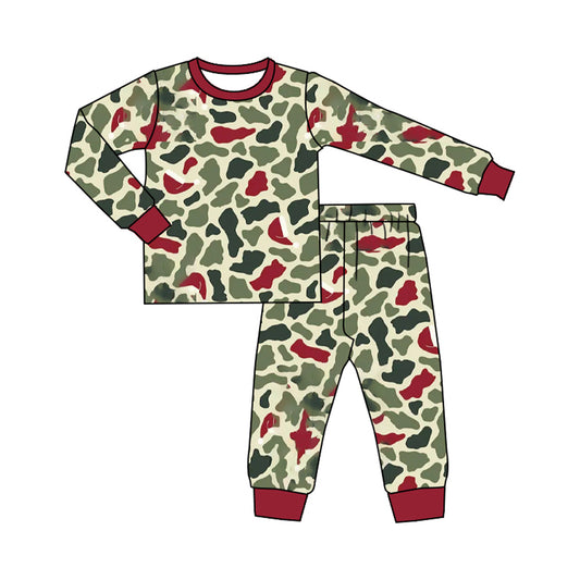 preorder BLP1496 Christmas Green Red Camo Long Sleeve Pants Boys Pajamas