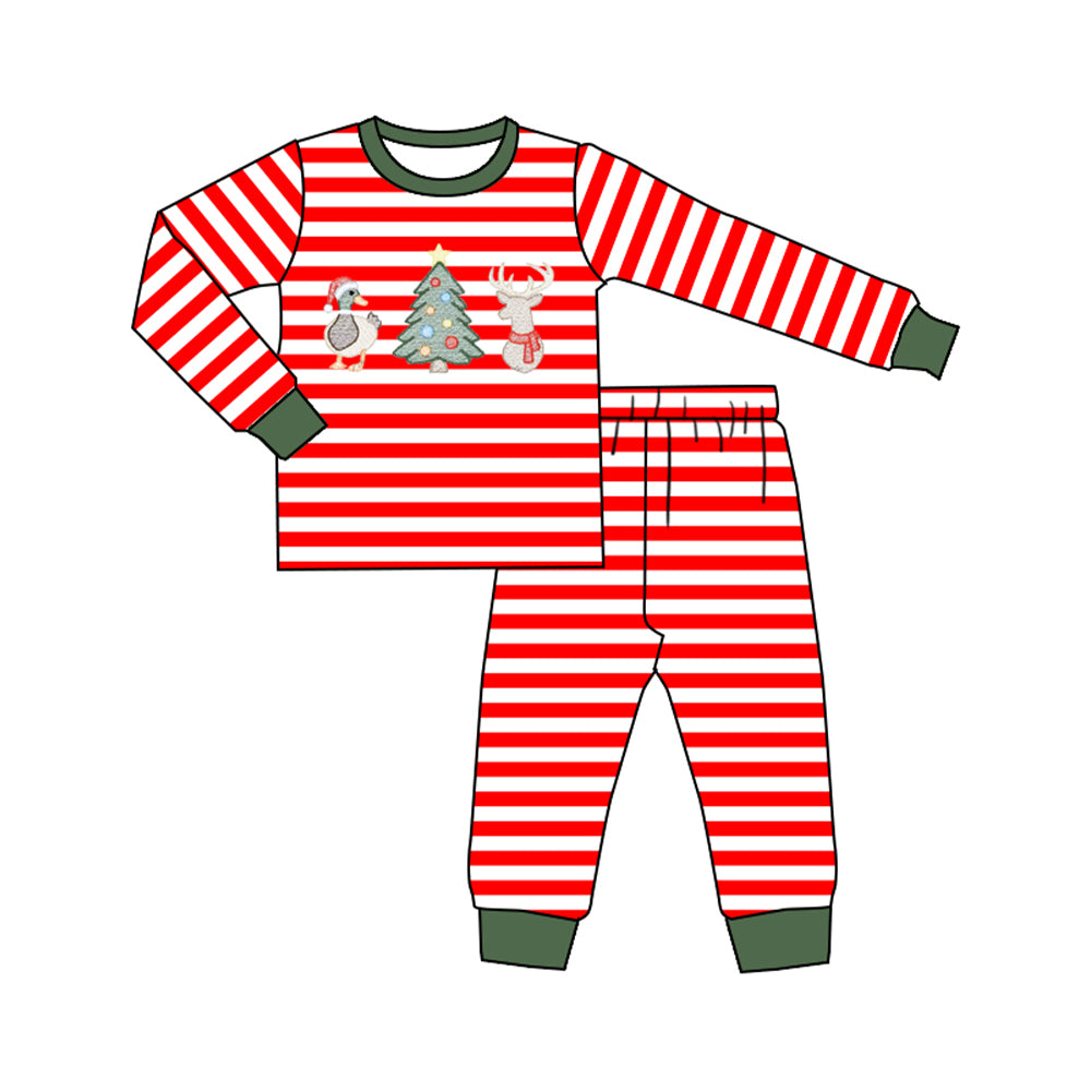 preorder BLP1497 Christmas Tree Red Striped Long Sleeve Pants Boys Pajamas