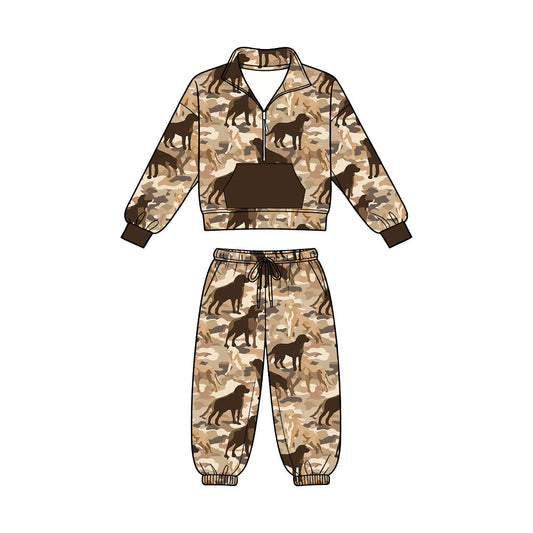 preorder BLP1499 Hunting Camo Dog Pocket Zipper Long Sleeve Pants Boys Set