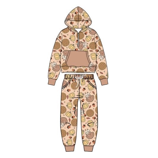 preorder BLP1504 Thankgiving Turkey Pumpkin Pocket Hoodie Long Sleeve Pants Boys Set