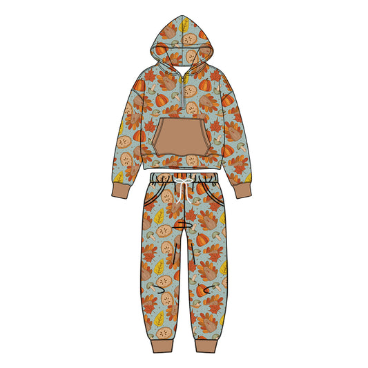 preorder BLP1505 Thankgiving Turkey Pumpkin Pocket Hoodie Long Sleeve Pants Boys Set（副本）