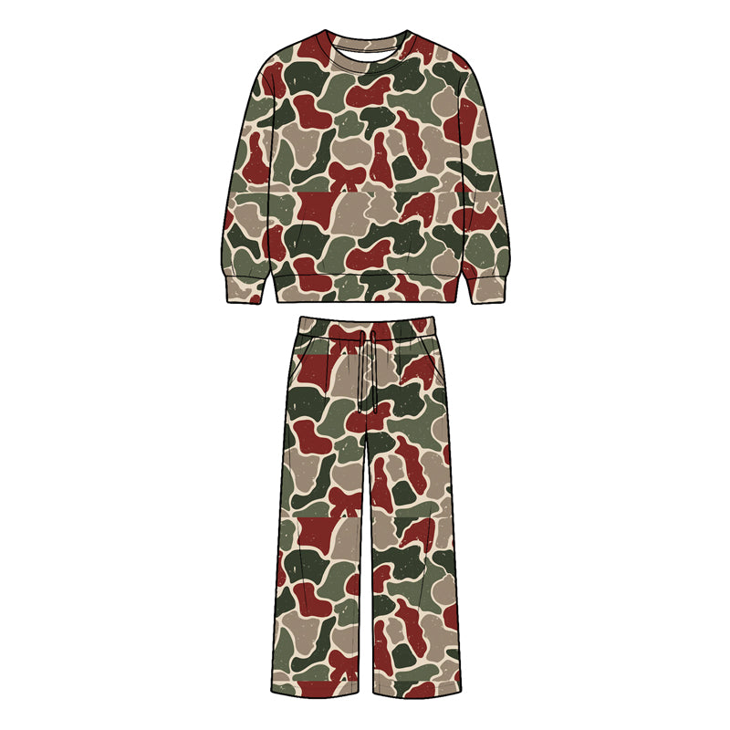 preorder BLP1519 Red Green Camo Long Sleeve Pants Boys Set