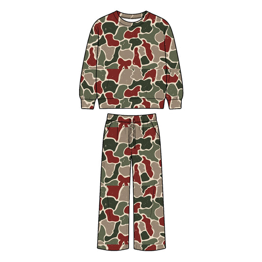preorder BLP1519 Red Green Camo Long Sleeve Pants Boys Set