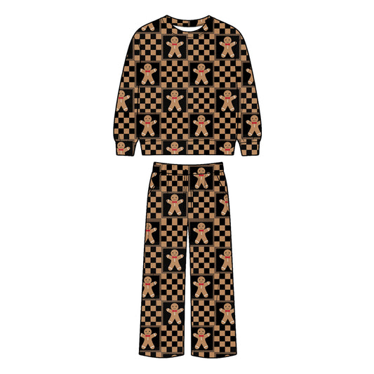 preorder BLP1519 Gingerbread Man Checkered Long Sleeve Pants Boys Set