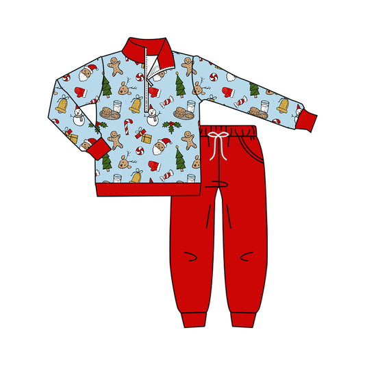 preorder BLP1525 Christmas Gingerbread Man Zipper Long Sleeve Pants Boys Set