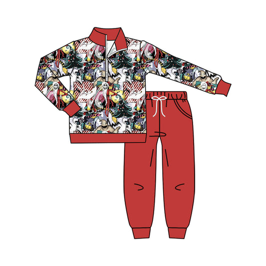 preorder BLP1526 Halloween Skull Zipper Long Sleeve Pants Boys Set