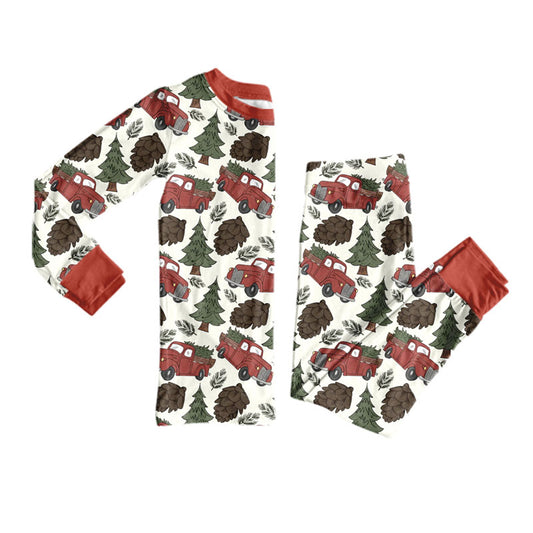 preorder BLP1532 Christmas Tree Truck Long Sleeve Pants Boys Pajamas