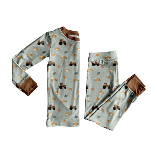 preorder BLP1537 Pumpkin Tractor Long Sleeve Pants Boys Pajamas