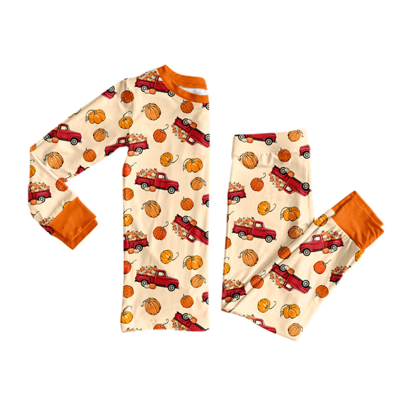 preorder BLP1541 Pumpkin Truck Long Sleeve Pants Girls Pajamas