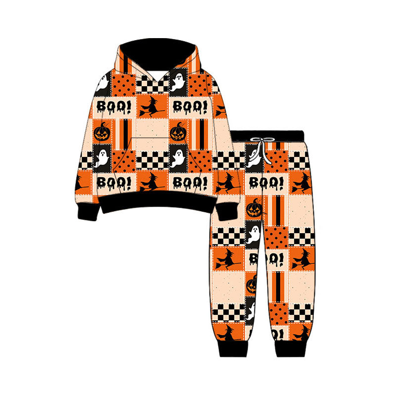 preorder BLP1544 Halloween Spooky BOO Hoodie Long Sleeve Pants Boys Set