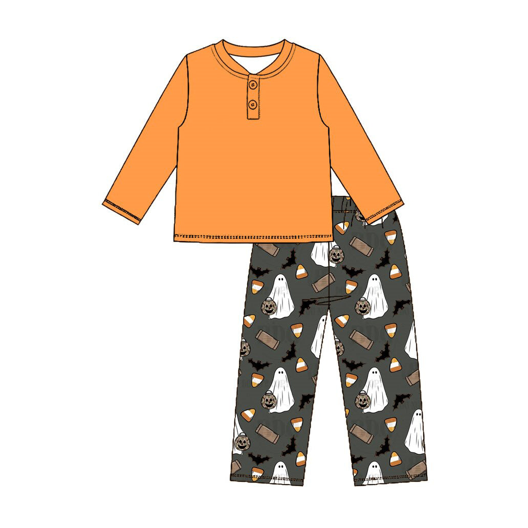 preorder BLP1546 Halloween Orange Long Sleeve Corn Candy Spooky Pants Boys Set