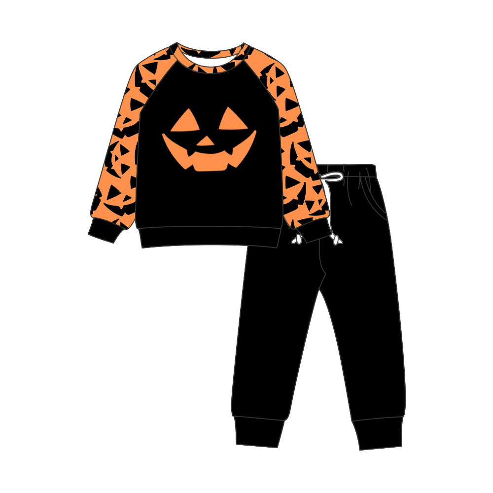 preorder BLP1547 Halloween Smile Pumpkin Long Sleeve Black Pants Boys Set