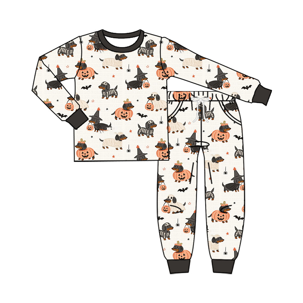 preorder BLP1548 Halloween Dog Pumpkin Long Sleeve Pants Boys Pajamas