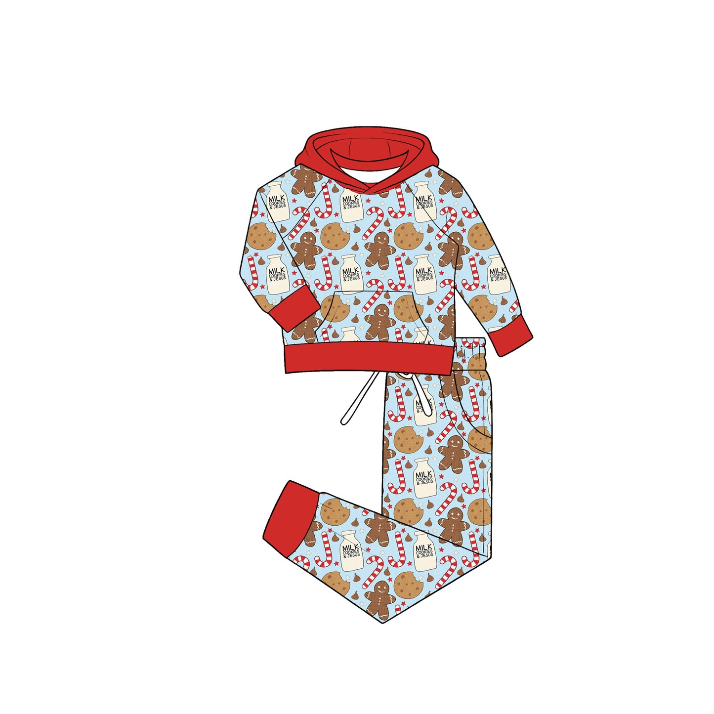 preorder BLP1553 Christmas Gingerbread Man Candy Cane Hoodie Long Sleeve Pants Boys Set