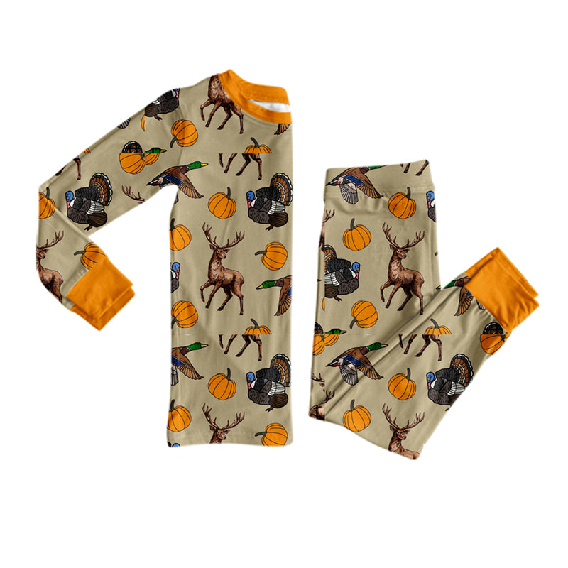 preorder BLP1556 Hunting Deer Mallard Turkey Pumpkin Long Sleeve Pants Boys Pajamas