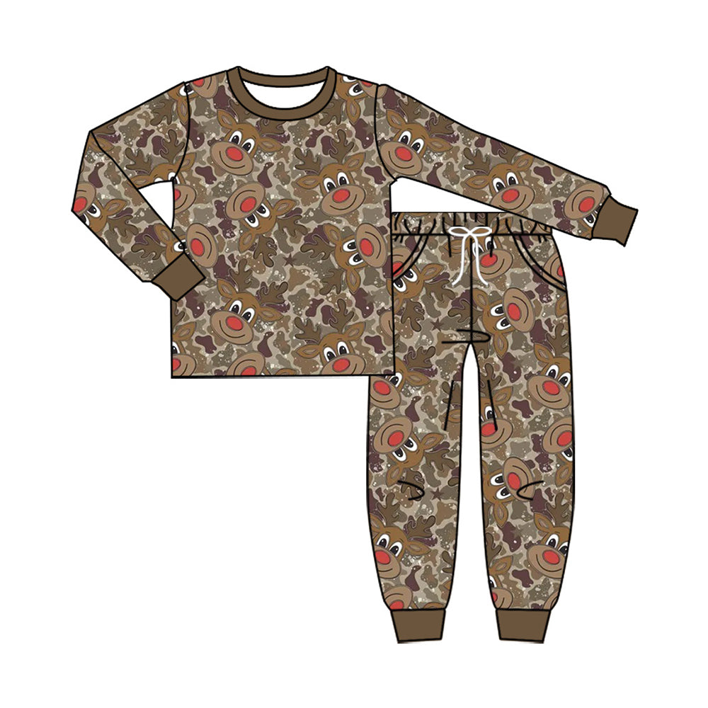preorder BLP1557 Christmas Deer Camo Long Sleeve Pants Boys Pajamas
