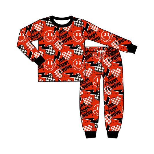 preorder BLP1559 Valentine's Day Heart Smile Red Long Sleeve Pants Boys Pajamas