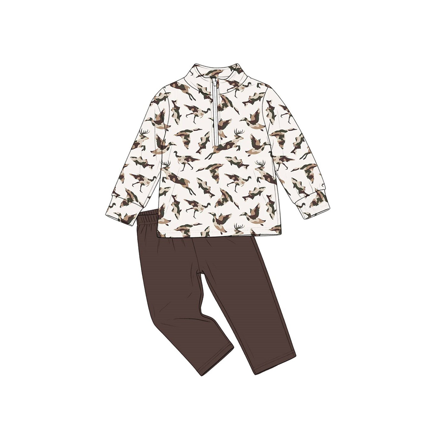 preorder BLP1560 Hunting Mallard Deer Zipper Long Sleeve Pants Boys Set
