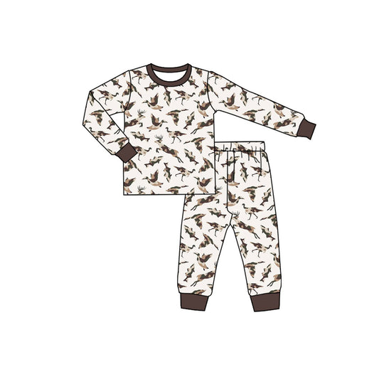 preorder BLP1561 Hunting Mallard Deer Zipper Long Sleeve Pants Boys Pajamas