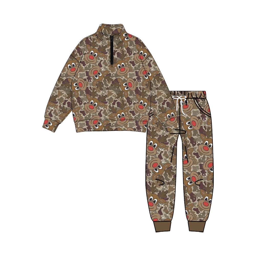 preorder BLP1562 Christmas Camo Deer Zipper Long Sleeve Pants Boys Set