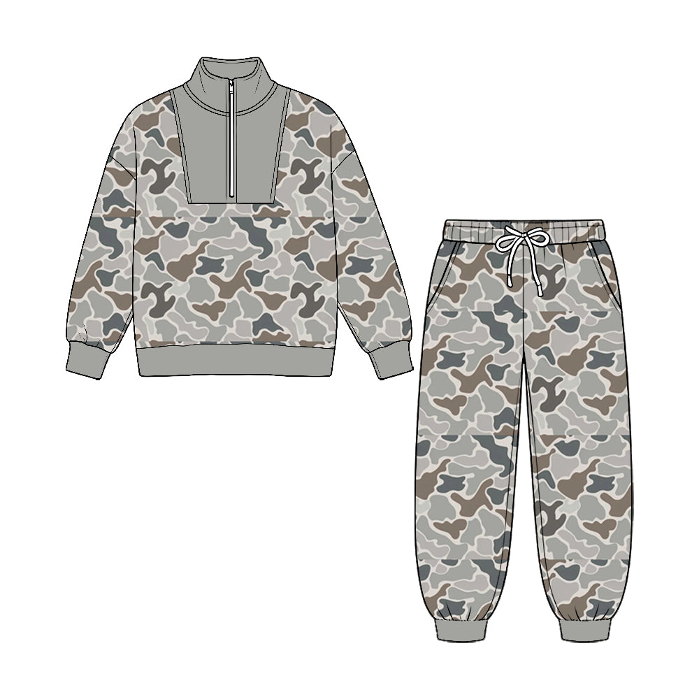preorder BLP1577 Camo Zipper Long Sleeve Pants Boys Set