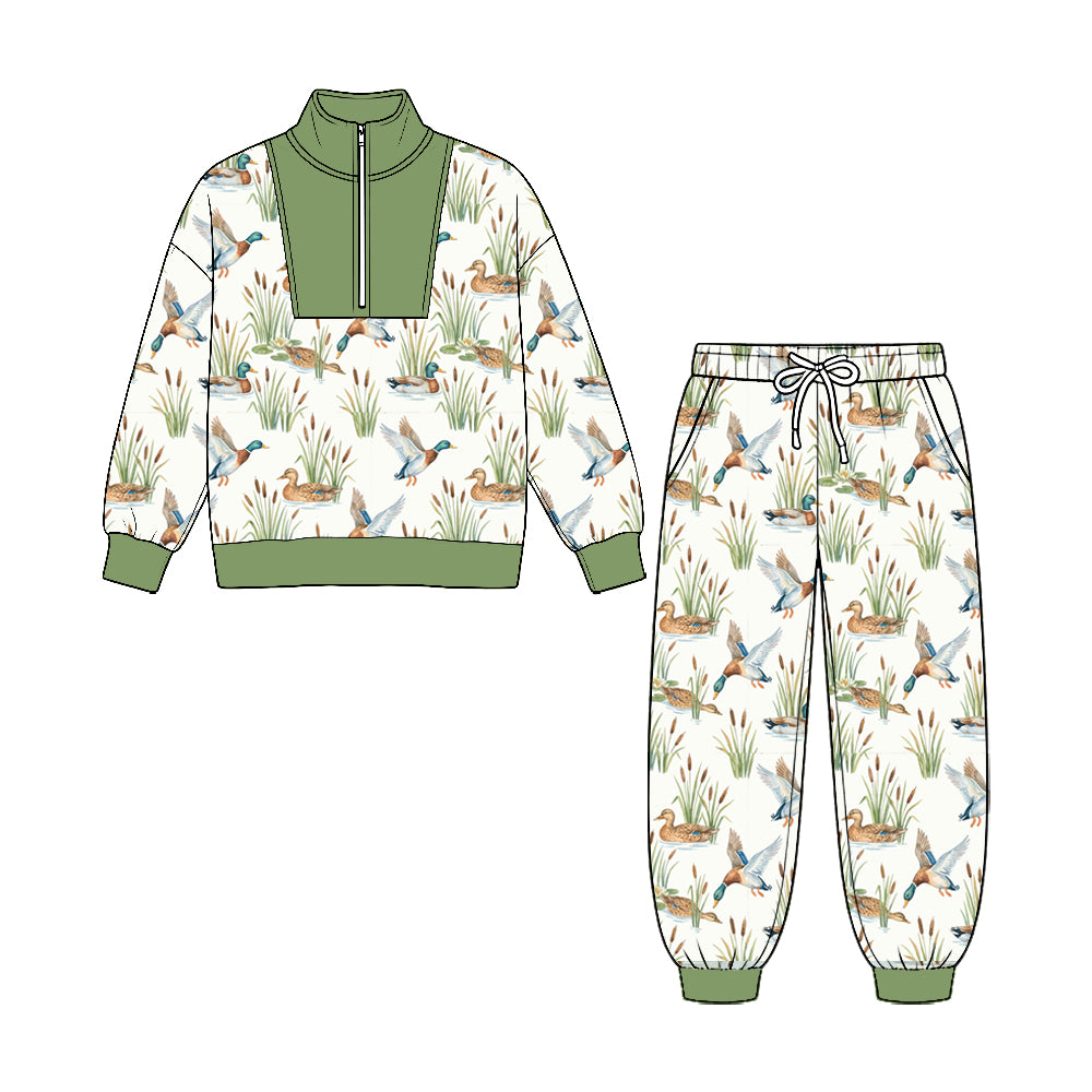 preorder BLP1585 Hunting Mallard Duck Zipper Long Sleeve Pants Boys Set
