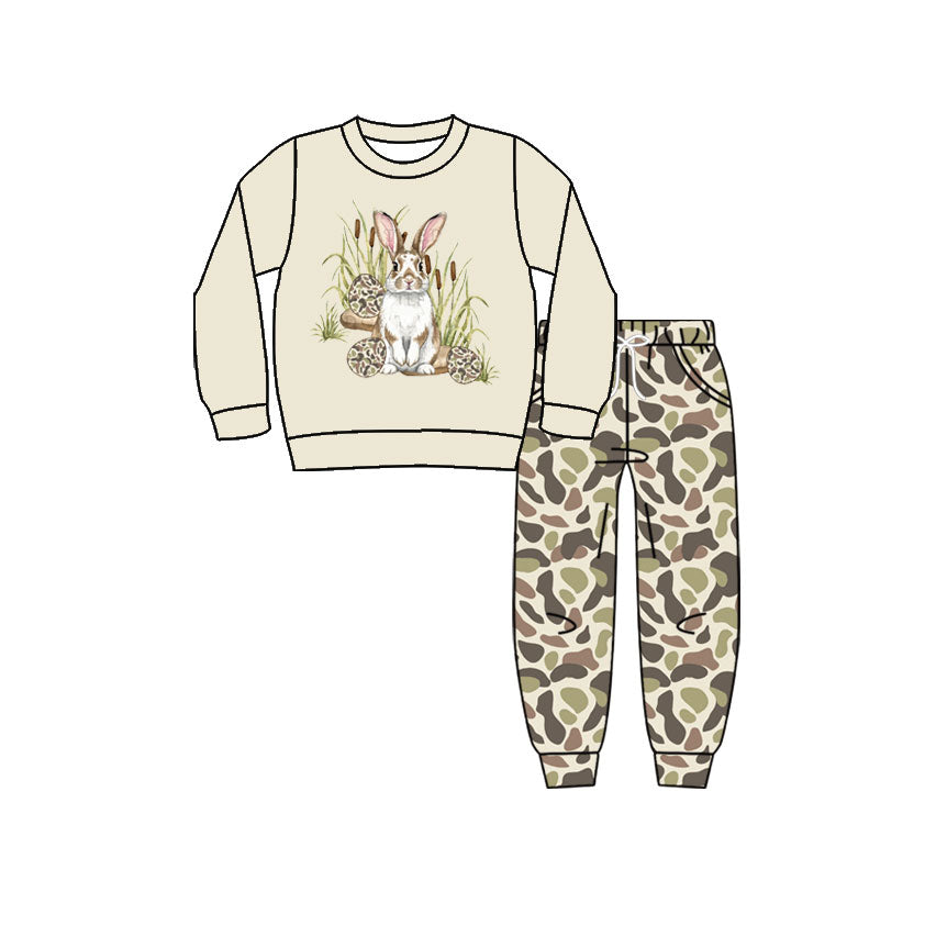preorder BLP1597 Easter Bunny Rabbit Long Sleeve Camo Pants Boys Set