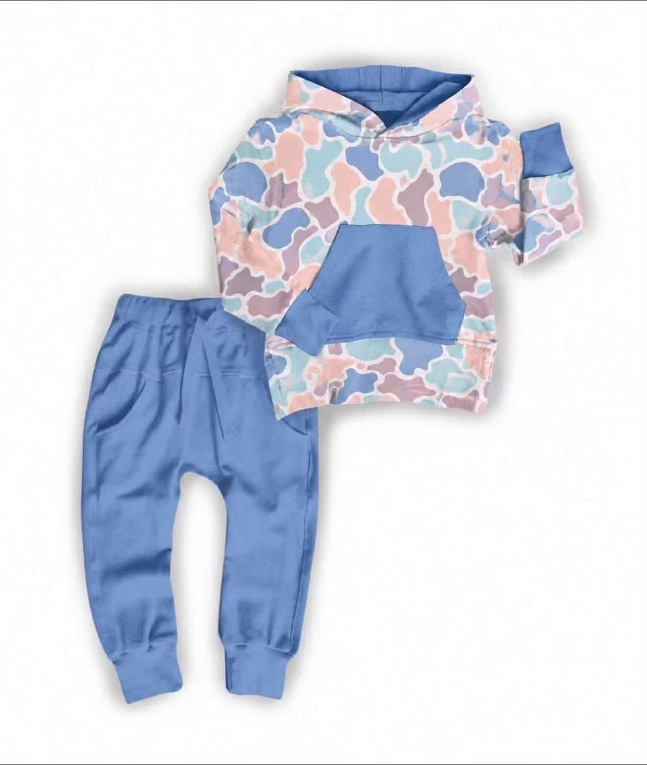 preorder BLP1599 Camo Pocket Hoodie Long Sleeve Pants Boys Set