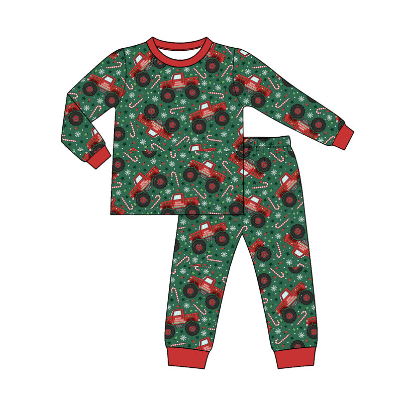preorder BLP1602 Christmas Truck Cane Candy Long Sleeve Pants Boys Pajamas