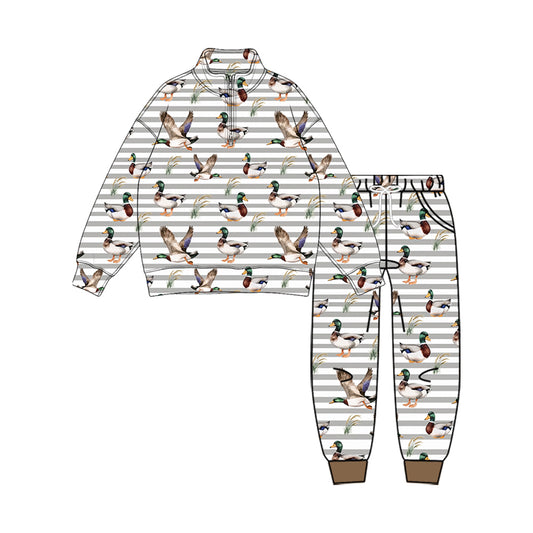 preorder BLP1608 Hunting Mallard Duck Striped Zipper Long Sleeve Pants Boys Set