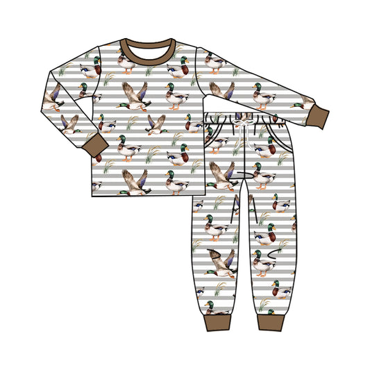preorder BLP1609 Hunting Mallard Duck Striped Long Sleeve Pants Boys Pajamas