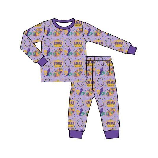 preorder BLP1610 Mardi Gras Purple Long Sleeve Pants Boys Pajamas