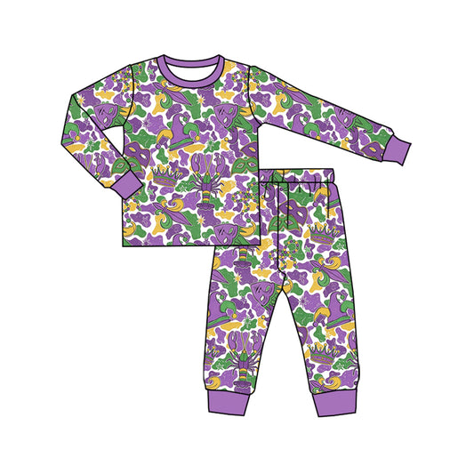 preorder BLP1611 Mardi Gras Camo Purple Long Sleeve Pants Boys Pajamas