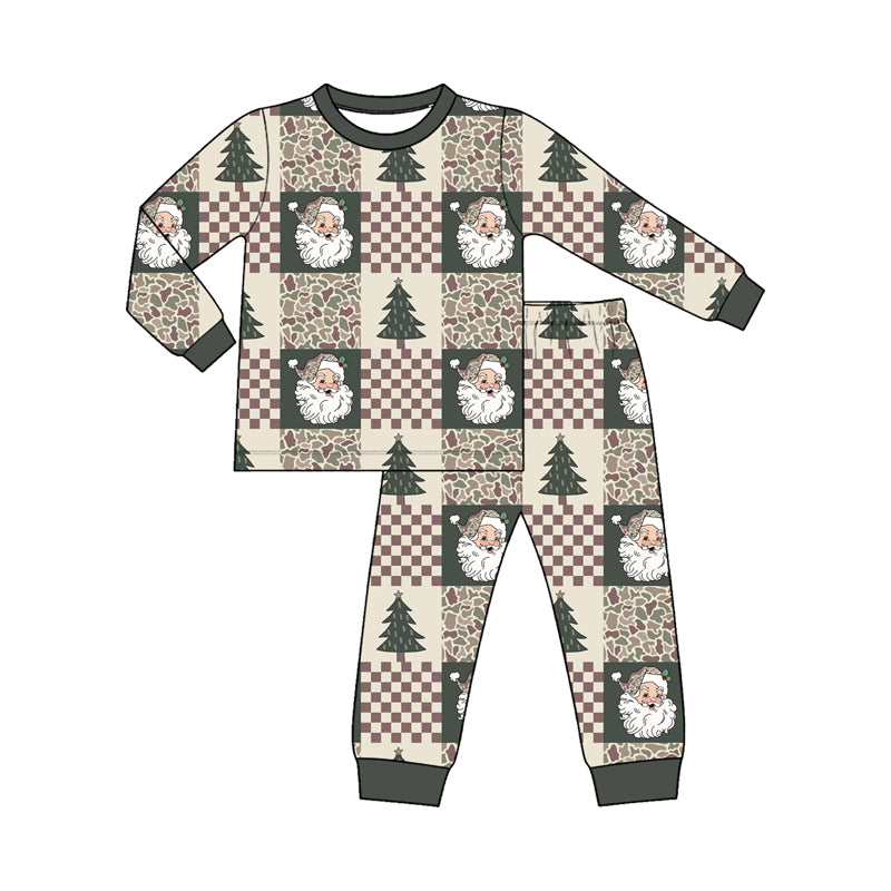 preorder BLP1614 Christmas Santa Camo Tree Long Sleeve Pants Boys Pajamas
