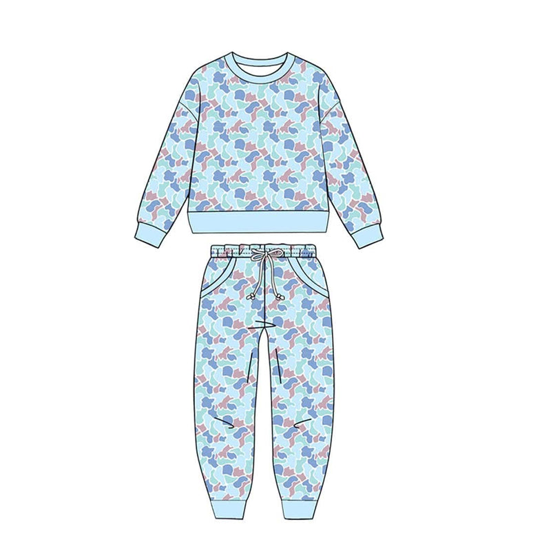 preorder BLP1615 Blue Camo Long Sleeve Pants Boys Pajamas