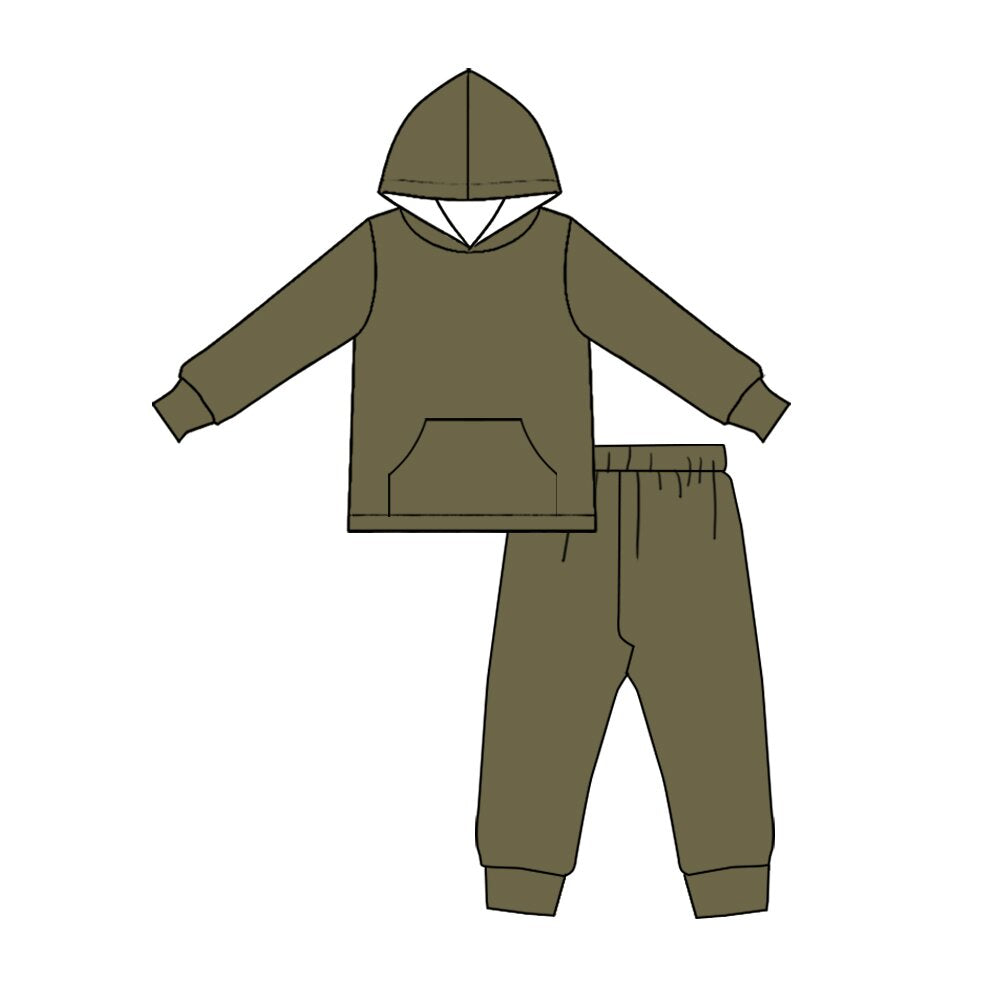 preorder BLP1623 Dark Green Pocket Hoodie Long Sleeve Pants Boys Set