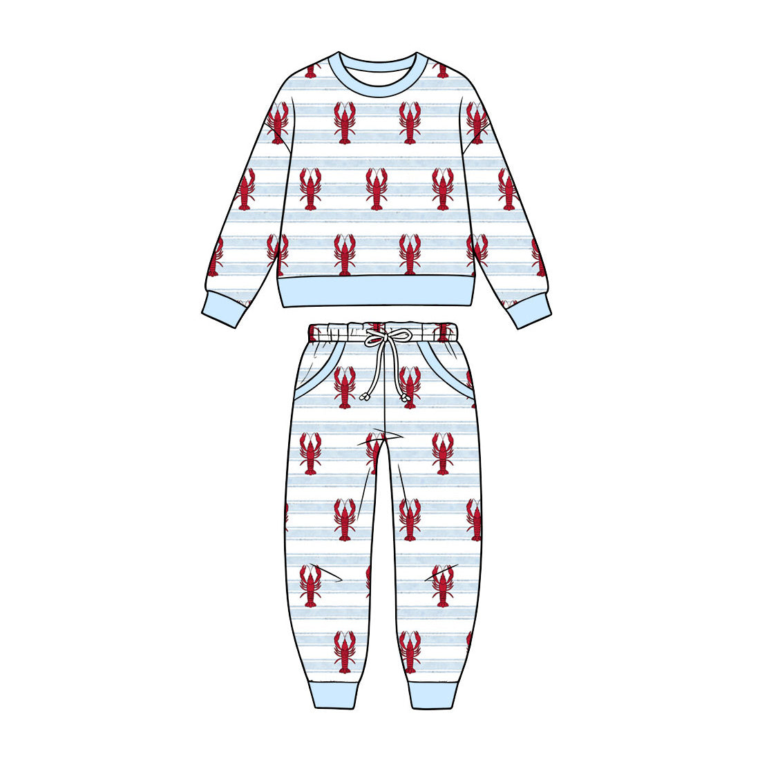 preorder BLP1626 Crayfish Blue Striped Long Sleeve Pants Boys Pajamas