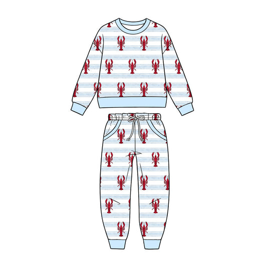 preorder BLP1626 Crayfish Blue Striped Long Sleeve Pants Boys Pajamas