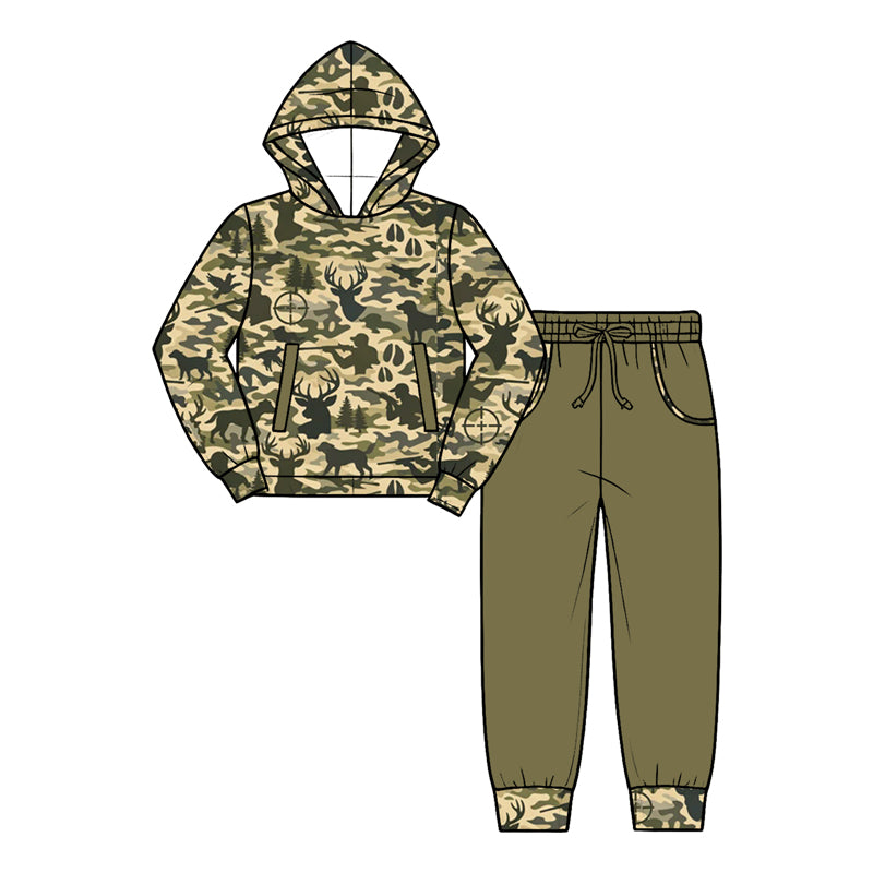 preorder BLP1628 Hunting Deer Camo Hoodie Long  Sleeve Pants Boys Set