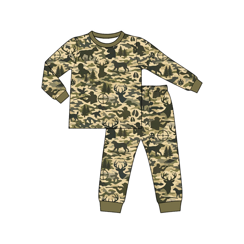 preorder BLP1629 Hunting Deer Camo Long  Sleeve Pants Boys Pajamas