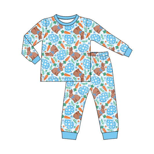preorder BLP1633 Easter Rabbit Carrot Blue Long Sleeve Pants Boys Pajamas