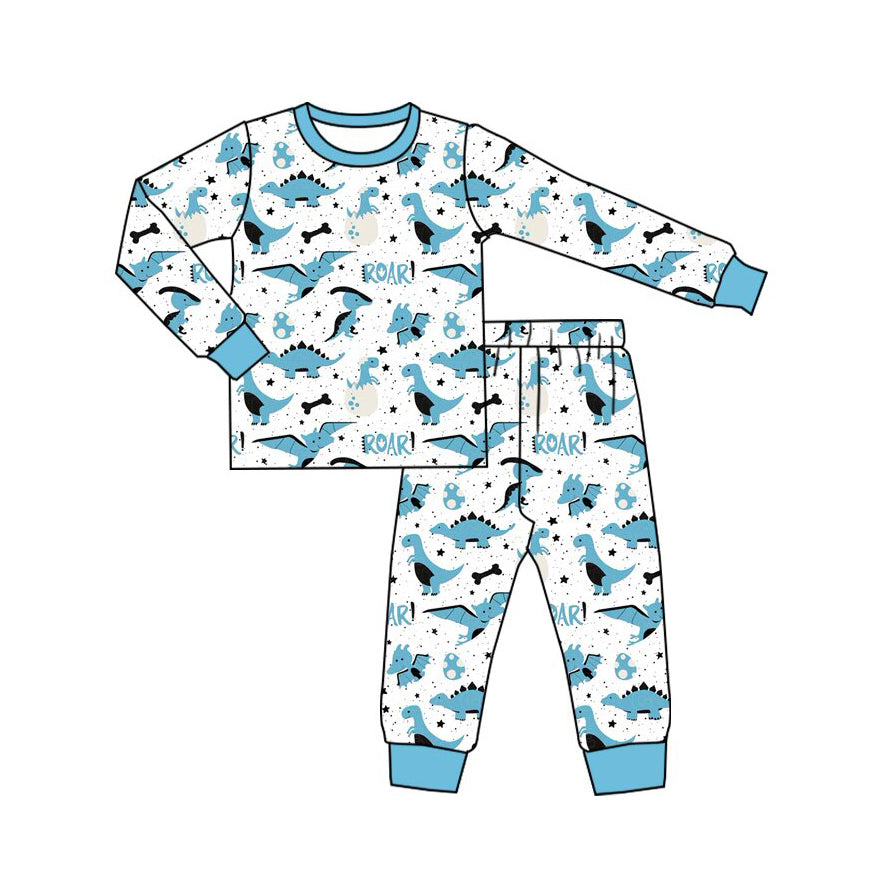 preorder BLP1636 Blue Dinosaur Long Sleeve Pants Boys Pajamas