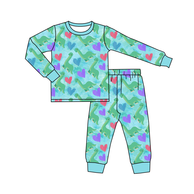 preorder BLP1638 Valentine's Day Heart Dinosaur Long Sleeve Pants Boys Set