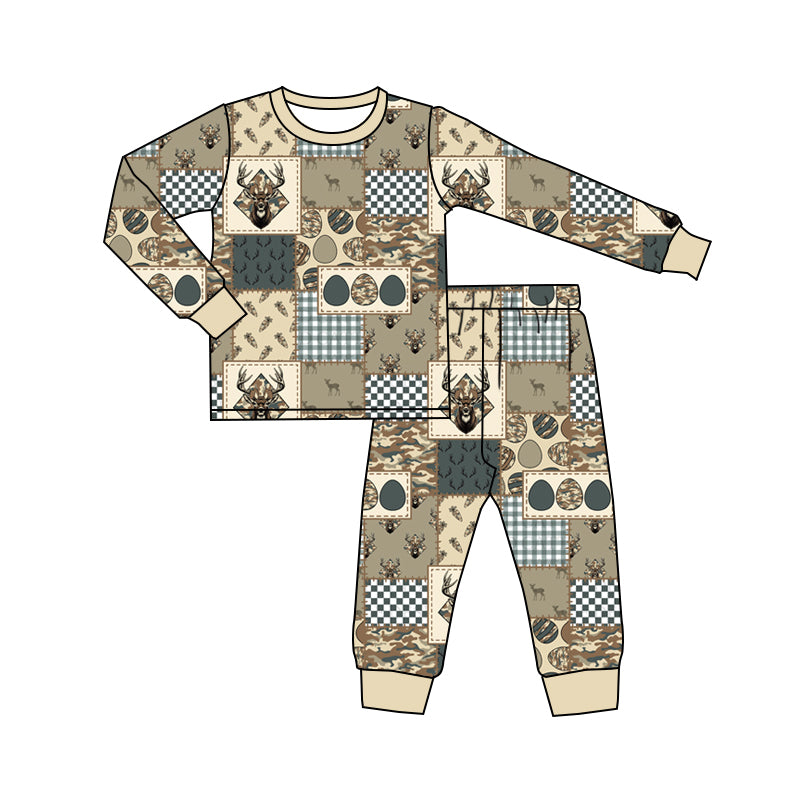 preorder BLP1644 Easter Camo Egg Deer Long Sleeve Pants Boys Set