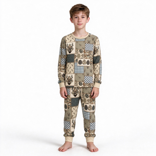 preorder BLP1644 Easter Camo Egg Deer Long Sleeve Pants Boys Set